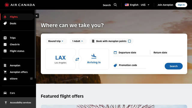 Screenshot: aircanada.com - uses AC Nord Text