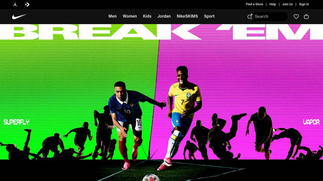 Screenshot: nike.com - uses nike-glyphs
