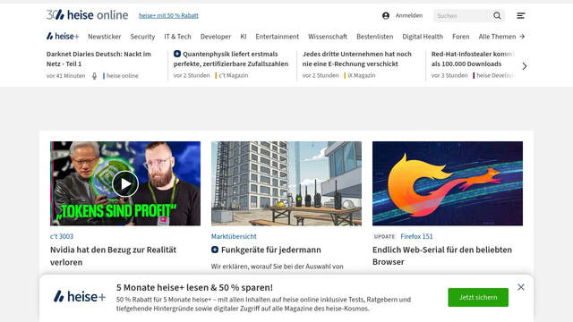 Screenshot: heise.de - uses Source Sans Pro