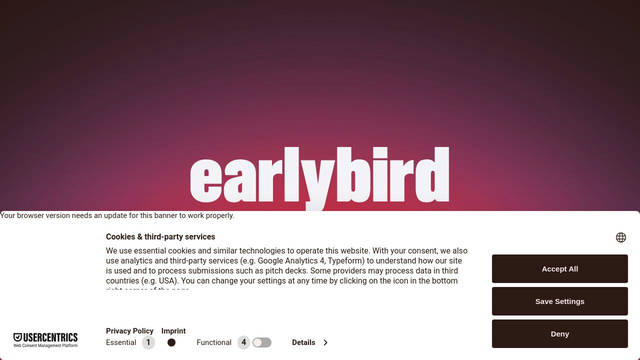 Screenshot: earlybird.com - uses Untitled Sans Regular