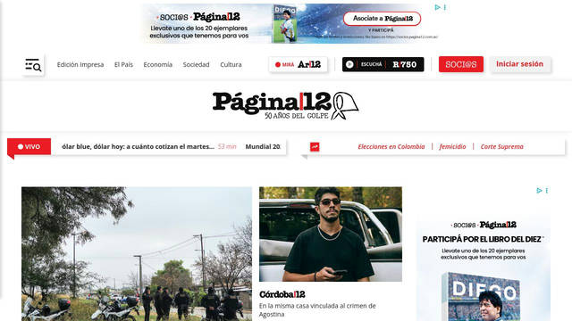 Screenshot: pagina12.com.ar - uses Sometype Mono