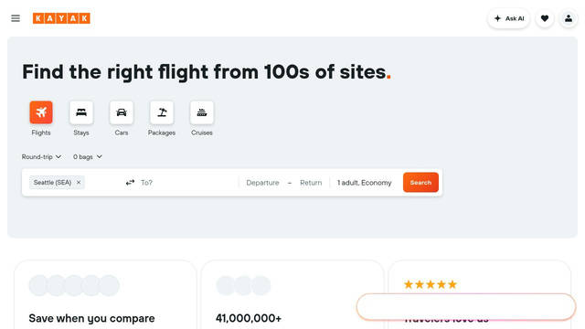 Screenshot: kayak.com - uses TT Hoves Variable