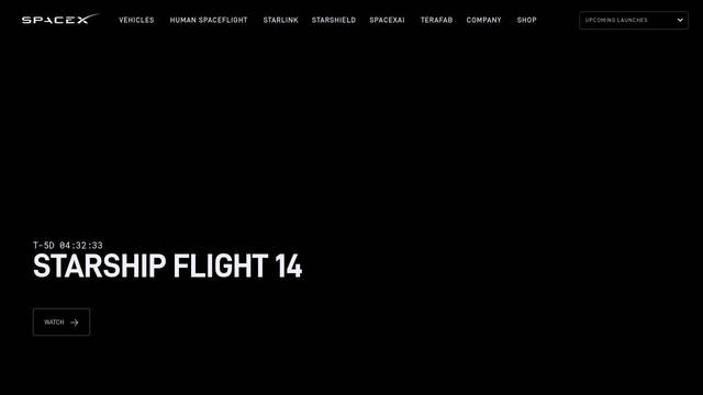 Screenshot: spacex.com - uses Verdana