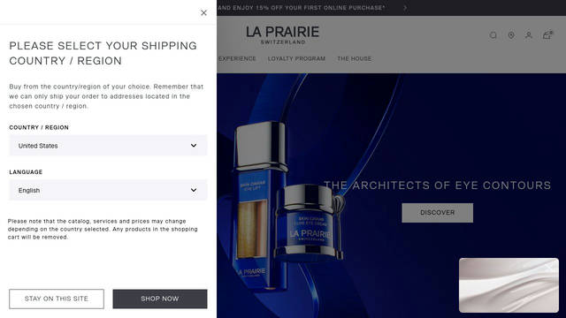 Screenshot: laprairie.com - uses La Prairie