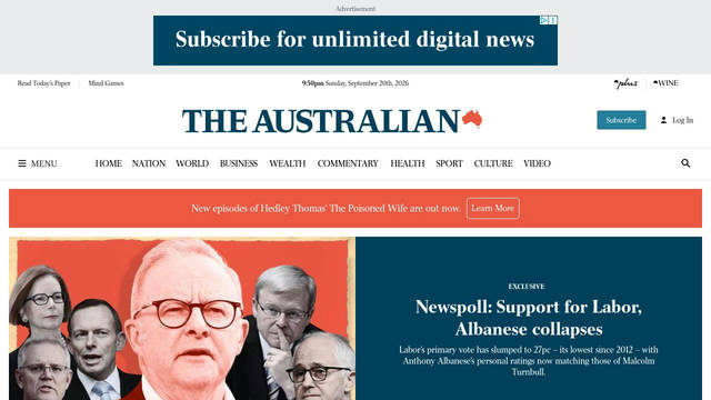Screenshot: theaustralian.com.au - uses Times Classic Bold