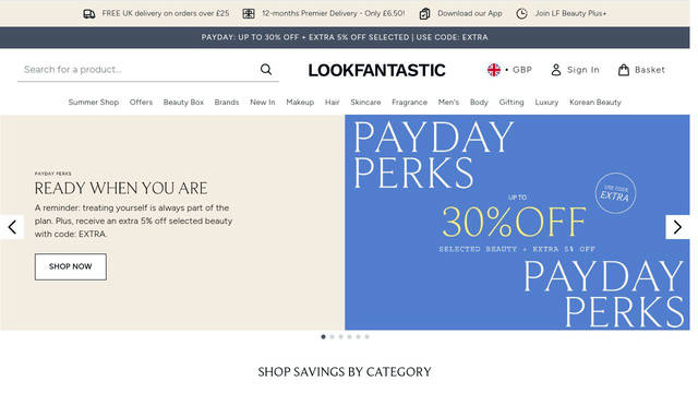Screenshot: lookfantastic.com - uses Beaufort Pro Regular