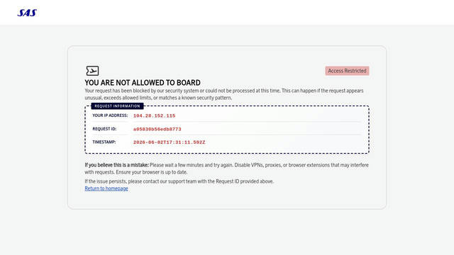 Screenshot: flysas.com - uses Scandinavian New