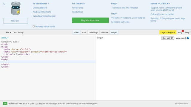Screenshot: jsbin.com - uses SourceCodeProRegular