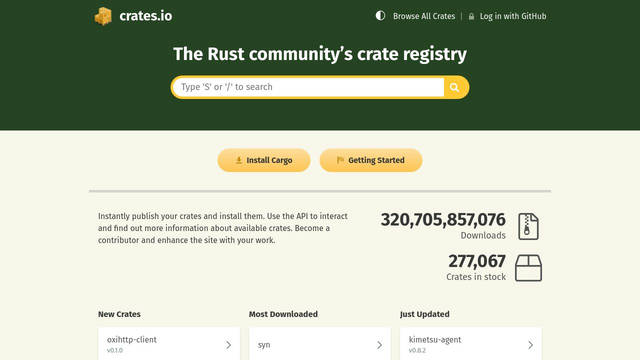 Screenshot: crates.io - uses Fira Sans