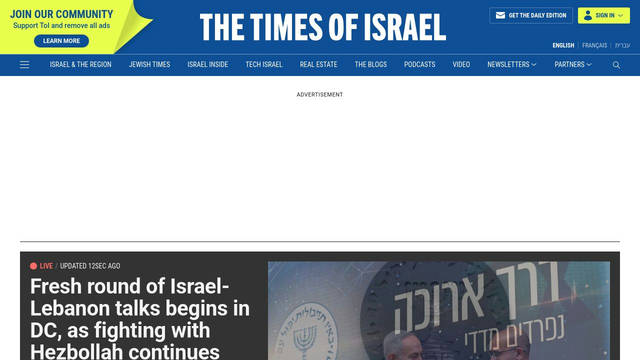 Screenshot: timesofisrael.com - uses PT Serif