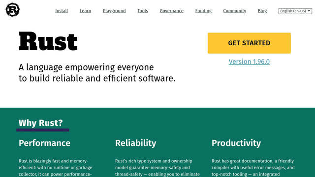 Screenshot: rust-lang.org - uses Fira Sans