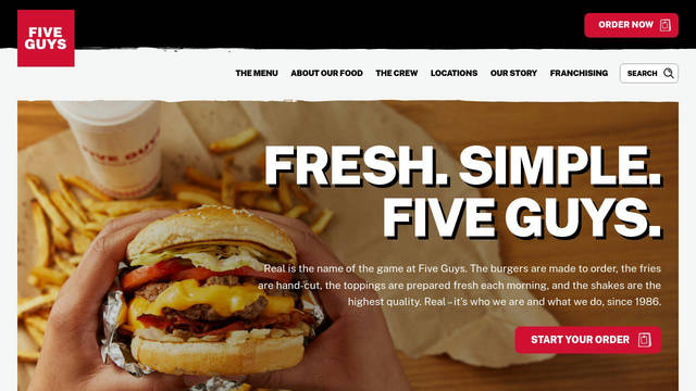 Screenshot: fiveguys.com - uses FF Tisa Pro