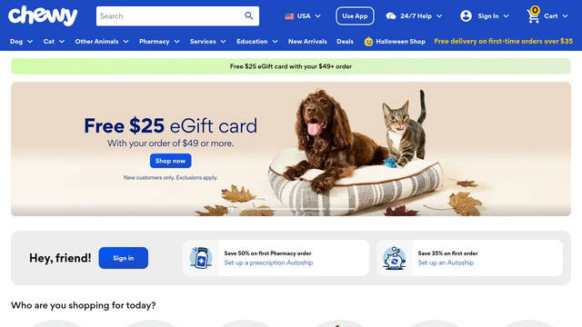 Screenshot: chewy.com - uses Gordita