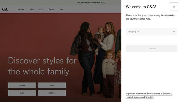 Screenshot: c-and-a.com - uses Ca Sans