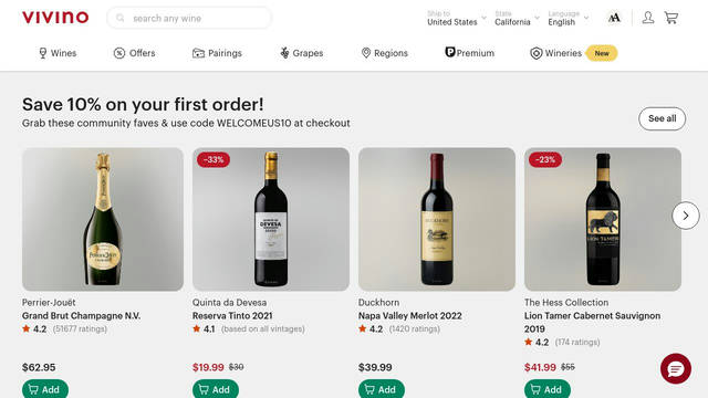 Screenshot: vivino.com - uses GraphikWeb