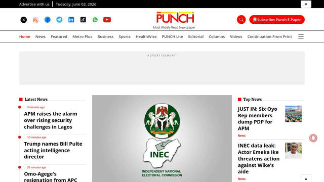 Screenshot: punchng.com - uses Alegreya