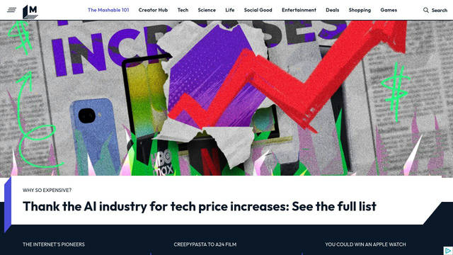 Screenshot: mashable.com - uses Cambria
