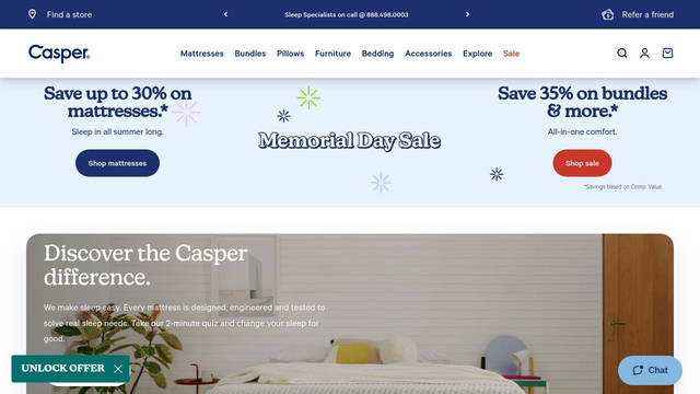 Screenshot: caspersleep.com - uses NewKansas-Thin