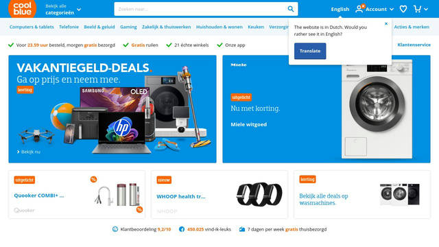 Screenshot: coolblue.nl - uses AvenirBlack