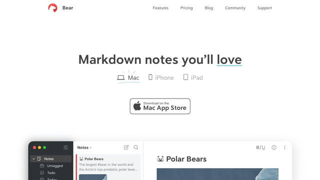 Screenshot: bear.app - uses bearsans
