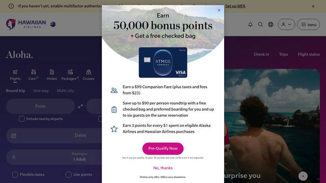 Screenshot: hawaiianairlines.com - uses Slate Pro