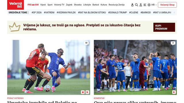 Screenshot: vecernji.hr - uses Roboto-serif