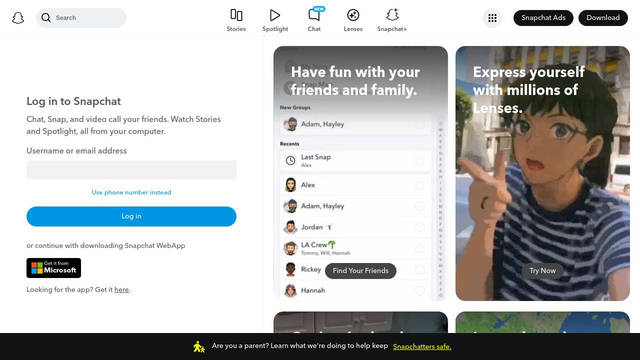 Screenshot: snapchat.com - uses Avenir Next