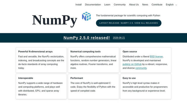 Screenshot: numpy.org - uses Font Awesome\ 7 Free Screenshot: numpy.org - uses Font Awesome\ 7 Free
