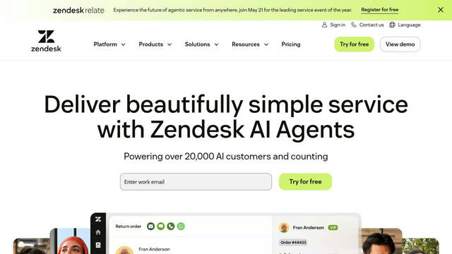 Screenshot: zendesk.com - uses Vanilla Sans