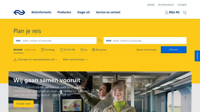 Screenshot: ns.nl - uses NS Sans