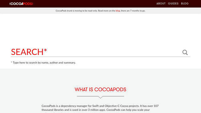 Screenshot: cocoapods.org - uses GT Walsheim Regular