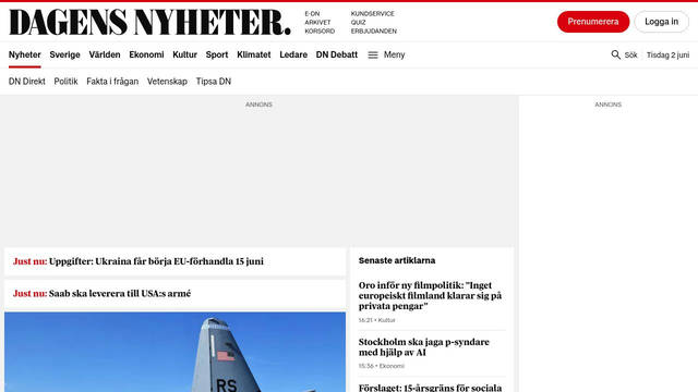 Screenshot: dn.se - uses VideoJS