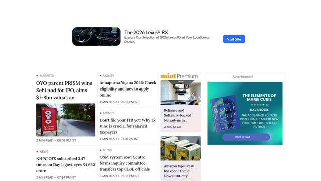 Screenshot: livemint.com - uses Palatino Linotype