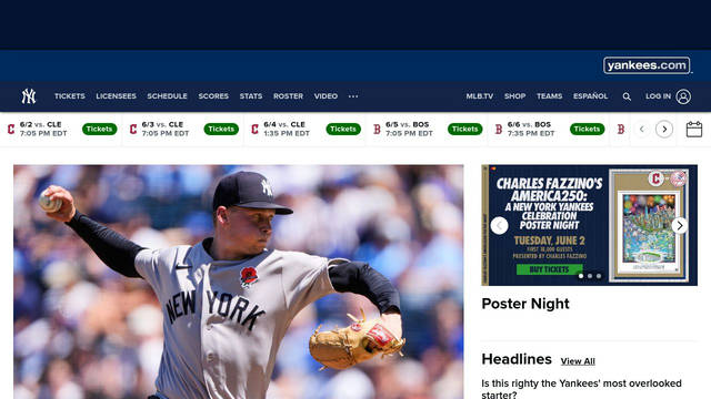 Screenshot: yankees.com - uses mlb-primary Screenshot: yankees.com - uses mlb-primary