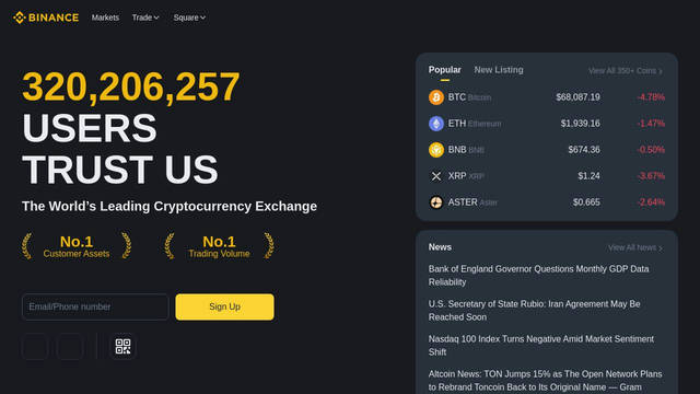 Screenshot: binance.com - uses BinanceNova