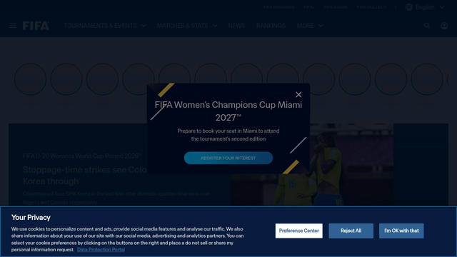 Screenshot: fifa.com - uses FIFA Sans