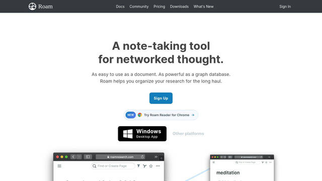 Screenshot: roamresearch.com - uses Inter var