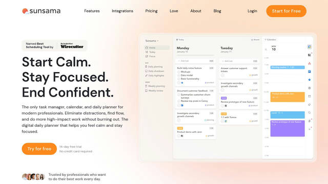 Screenshot: sunsama.com - uses Inconsolata