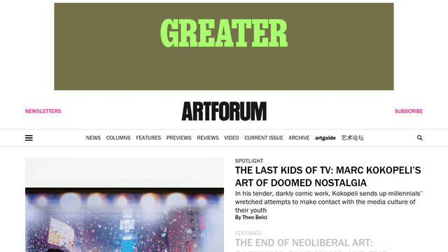 Screenshot: artforum.com - uses neue-haas-grotesk-display