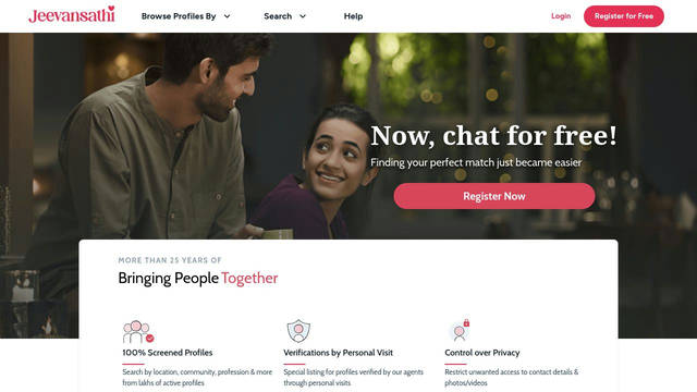 Screenshot: jeevansathi.com - uses Sarah Script