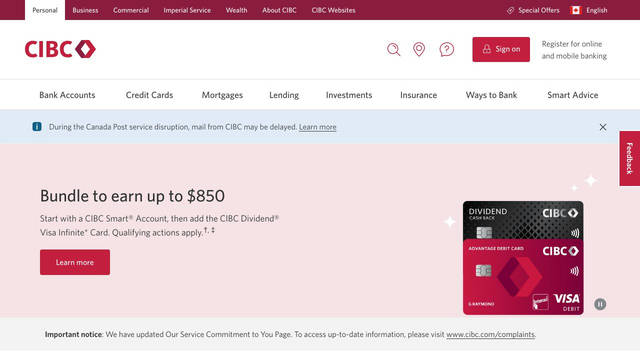 Screenshot: cibc.com - uses Whitney-Book-Pro