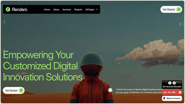 Screenshot: rendani.framer.website - uses Inter Display Placeholder