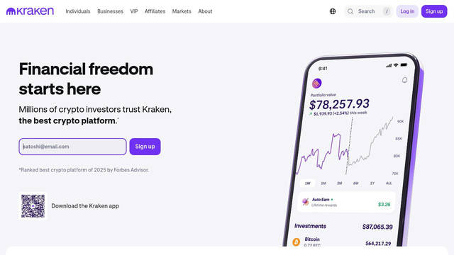 Screenshot: kraken.com - uses GT Condensed Bold