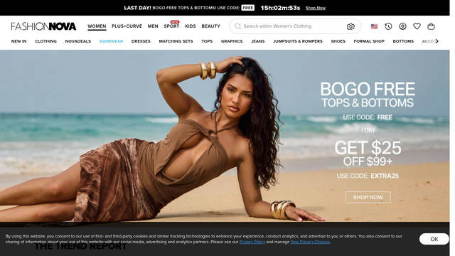 Screenshot: fashionnova.com - uses Field Gothic