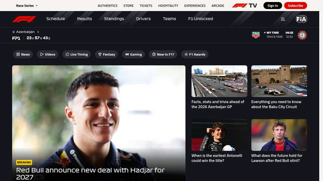 Screenshot: f1.com - uses Formula1