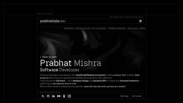 Screenshot: prabhatlabs.dev - uses GeistPixelCircle