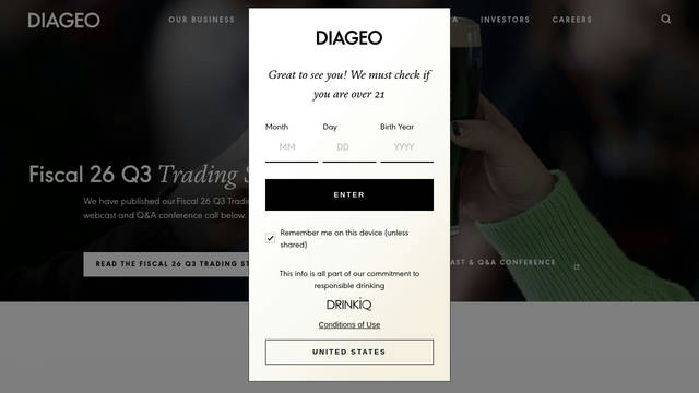 Screenshot: diageo.com - uses URWGeometricRegular