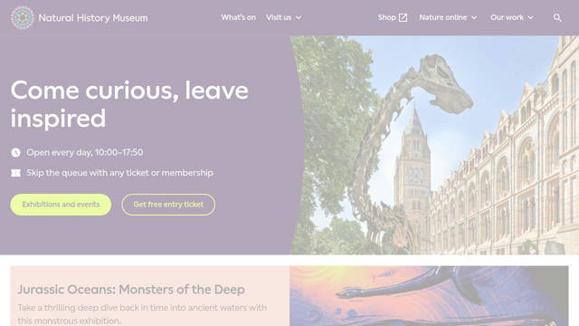 Screenshot: nhm.ac.uk - uses NHM Wallop Text