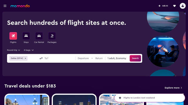 Screenshot: momondo.com - uses cerapro-regular