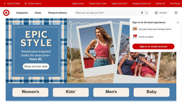 Screenshot: target.com - uses Helvetica for Target